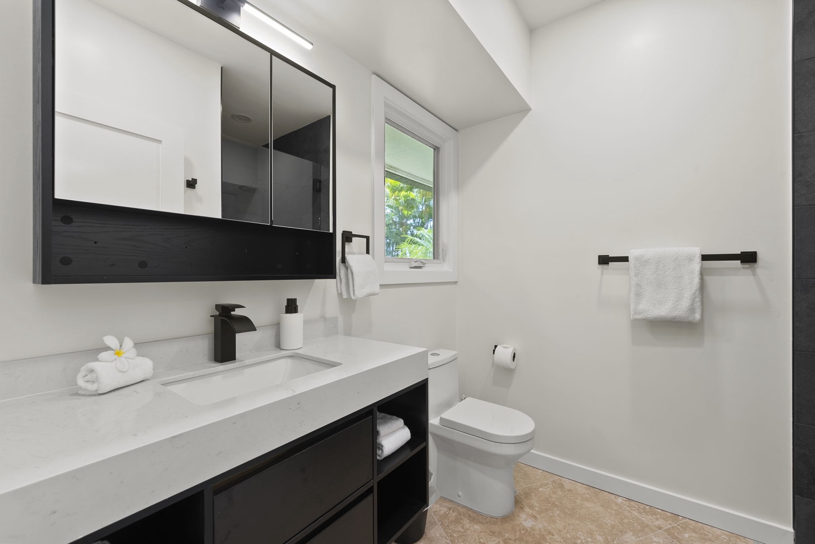 Honolulu Vacation Rentals, Kahala Lani - Bright guest bathroom with walk-in shower and contemporary styling.