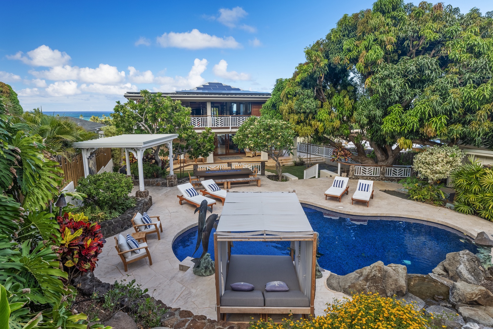 Kailua Vacation Rentals, Leaf House - Aerial view of the pool.