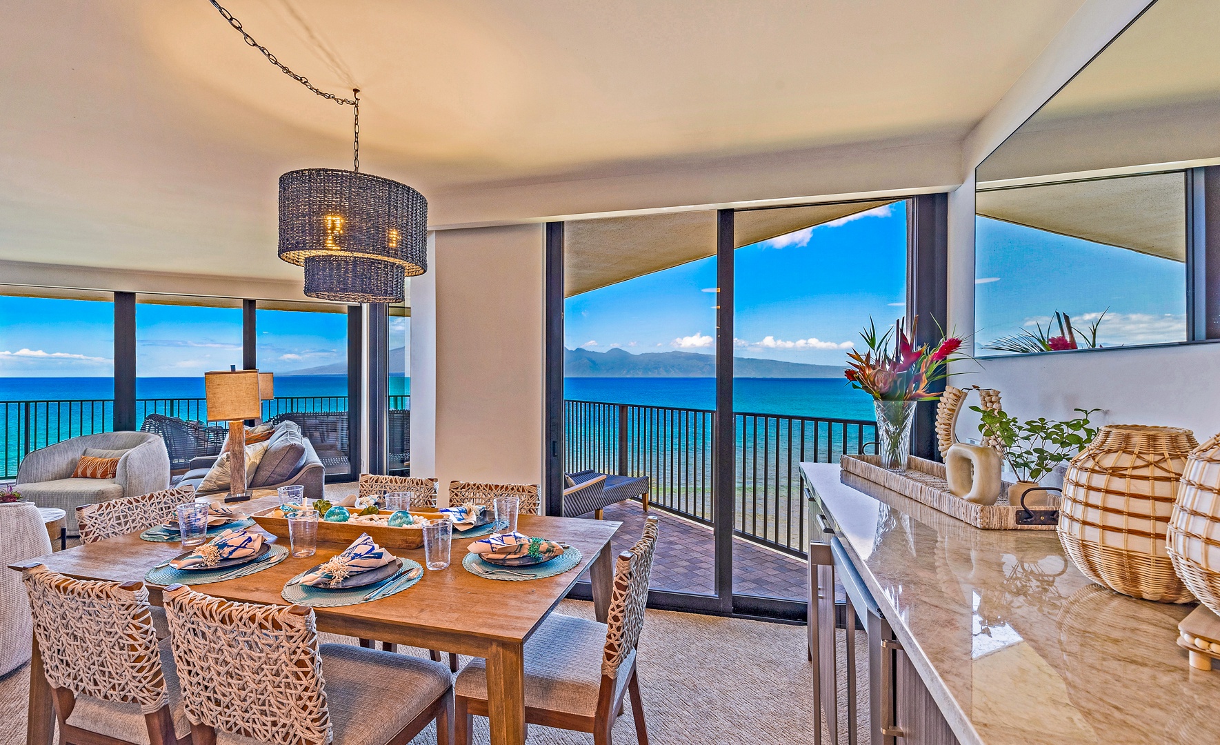 Lahaina Vacation Rentals, Kaanapali Shores 702 - The dining area offers breathtaking ocean views, making it the perfect spot for a meal with a view.