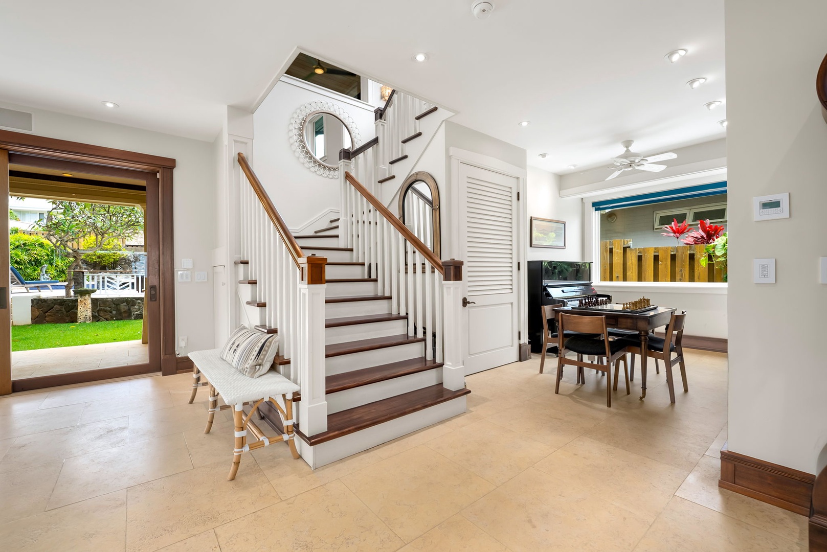 Kailua Vacation Rentals, Leaf House - Step into your tropical retreat where bright open spaces, elegant wood finishes, and garden views welcome you home. Relax at your dining table or stroll out to your private patio.