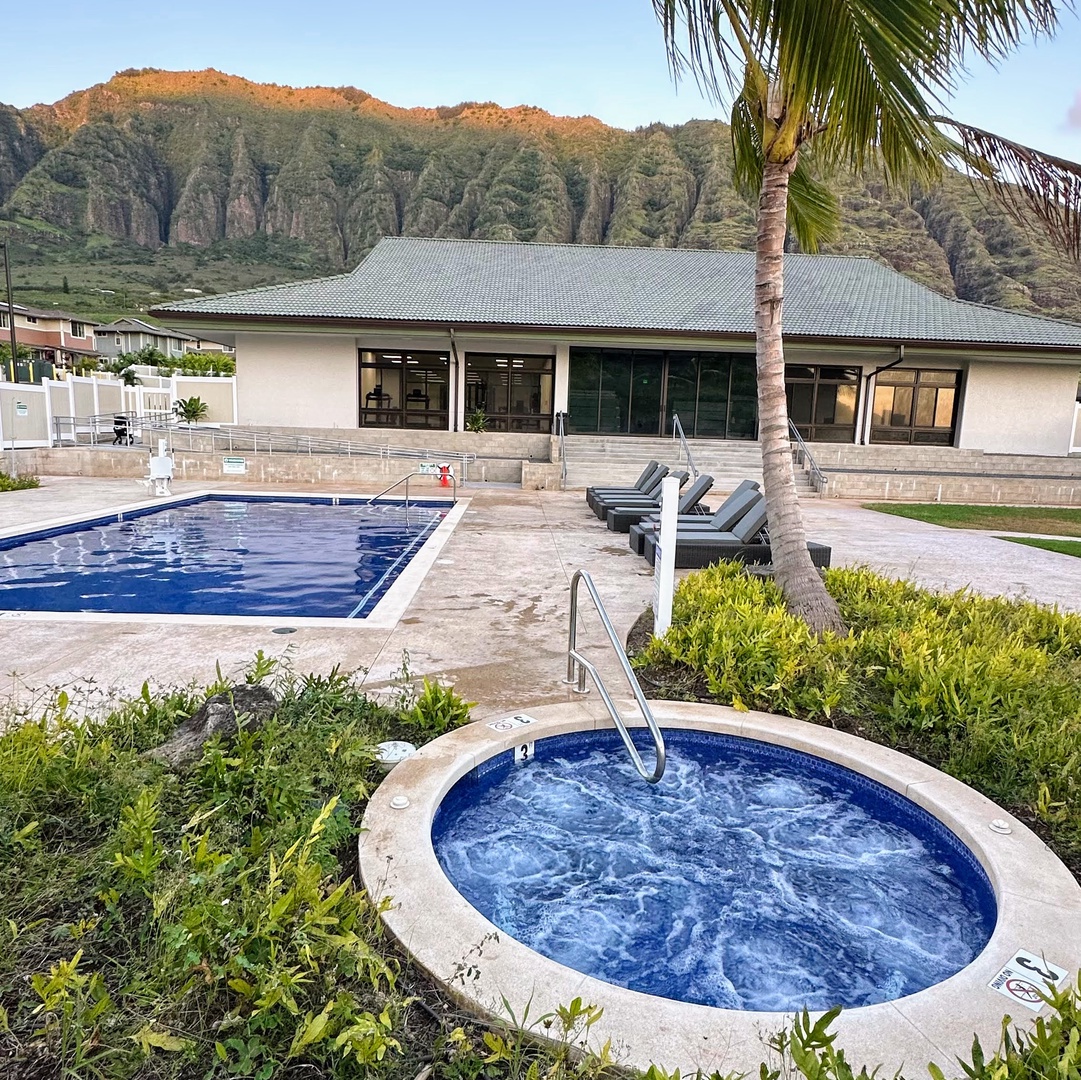 Makaha Valley Vacation Rentals, Makaha Valley Hale Kai** - Hot tub and poolside seating, designed for both play and relaxation.