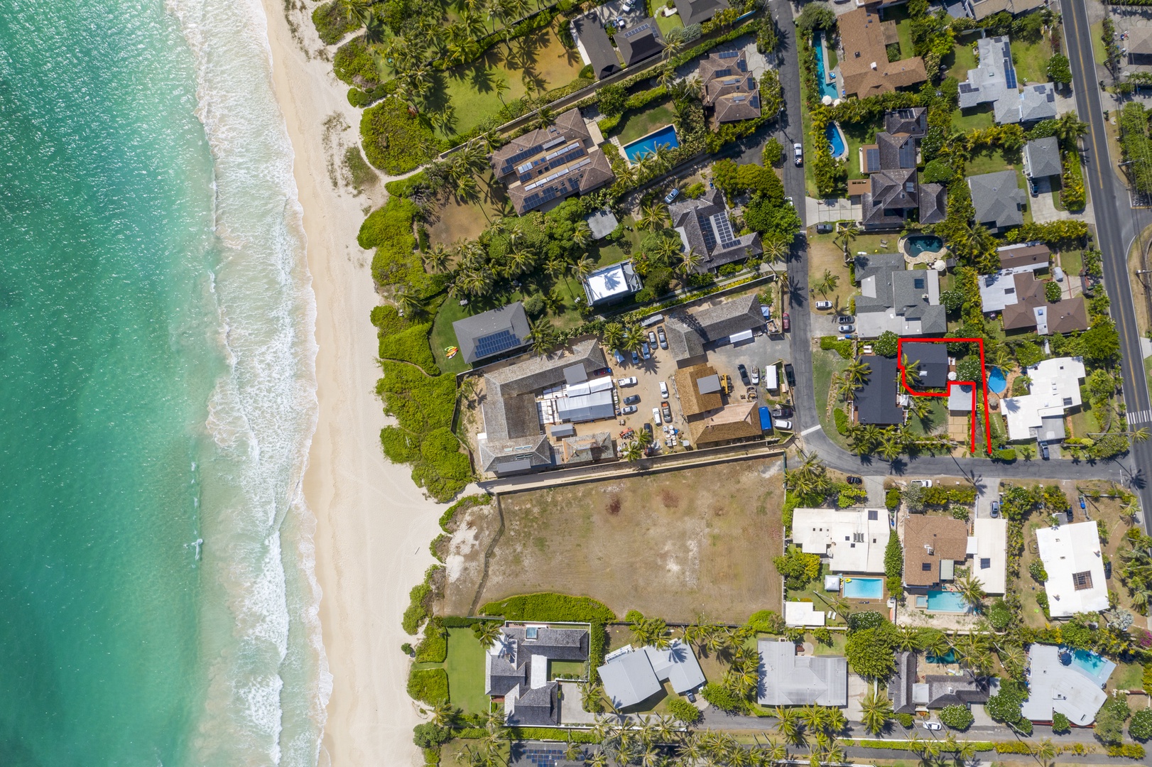 Kailua Vacation Rentals, Ranch Beach House - Aerial View showing the home's proximity to the local beaches