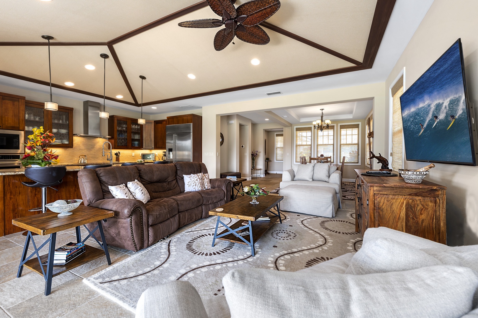 Kailua Kona Vacation Rentals, Kona Blue Vacations Holua Kai - Cozy up in the stylish living room at Kona Blue Vacations Holua Kai, ideal for post-beach lounging.
