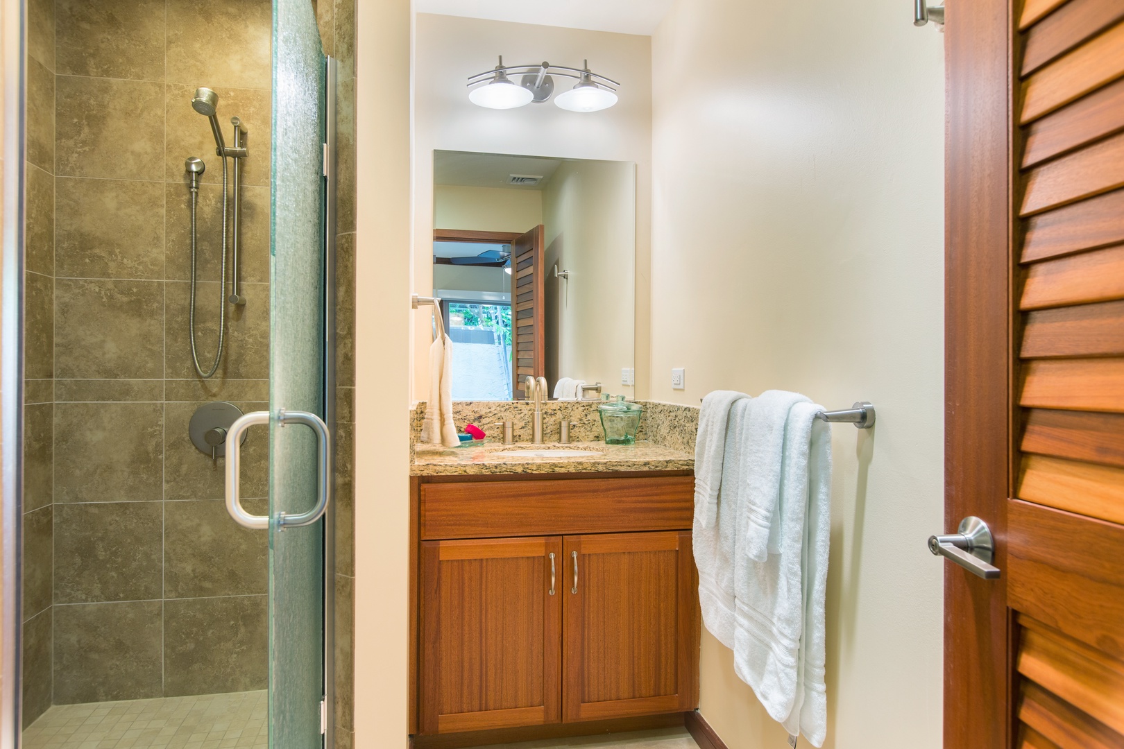 Honolulu Vacation Rentals, Kahala Mini Resort (5BR) - Rinse off the salt in Suite 5's glass walk-in shower before dinner on the lanai.