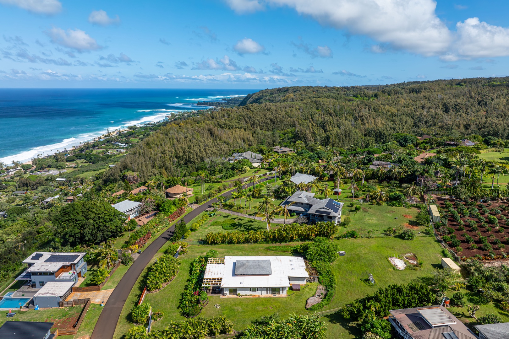 Haleiwa Vacation Rentals, Hale Mahina - Enjoy breathtaking views of lush landscape and ocean horizon from the hilltop.