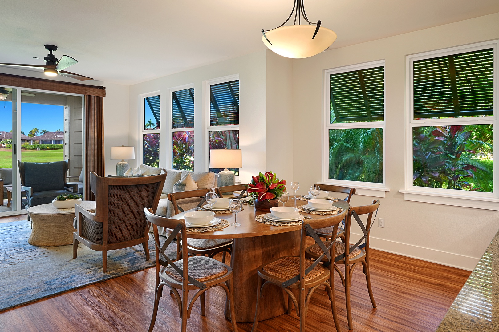 Koloa Vacation Rentals, Pili Mai 6M - Cozy dining nook bathed in natural light—perfect for shared meals or morning coffee with garden vistas.