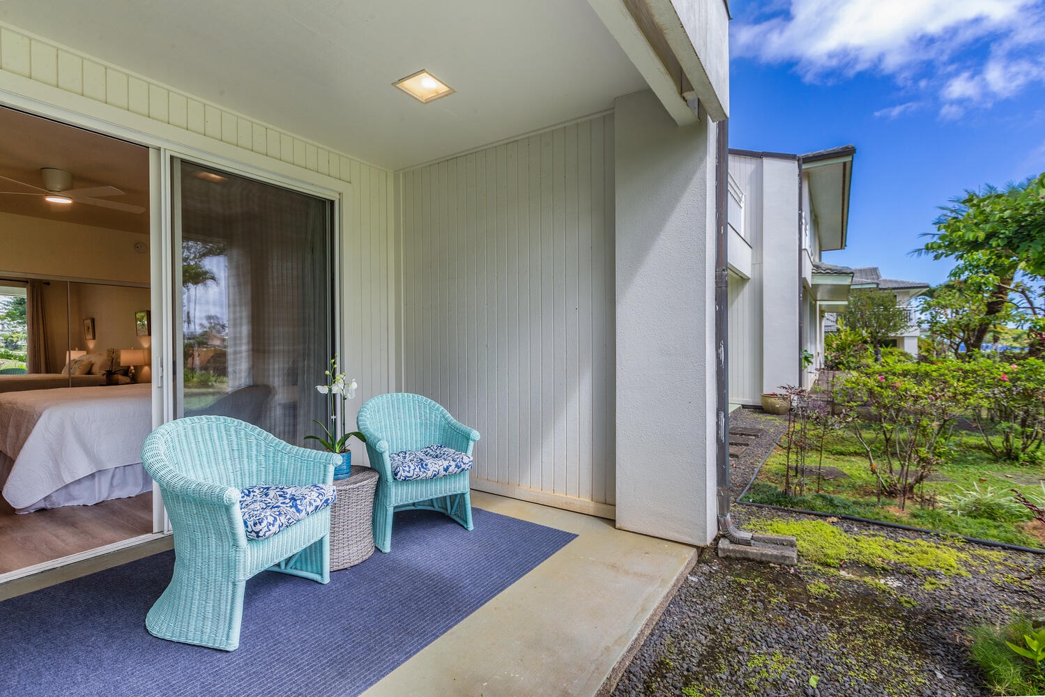 Princeville Vacation Rentals, Emmalani Court 414 - Enjoy your morning cup of coffee in the sun on the lanai