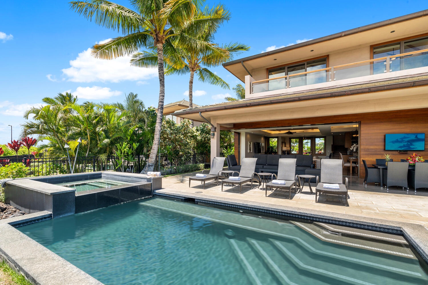 Kamuela Vacation Rentals, Laule'a Ohana Retreat - Private pool and spa with sun loungers and seamless indoor-outdoor access at Laule'a #14.