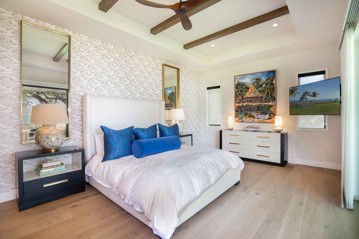 Kamuela Vacation Rentals, Puako Beach Getaway - The Primary Suite: A sanctuary with tranquil ocean vistas and your very own lanai for that touch of luxury.