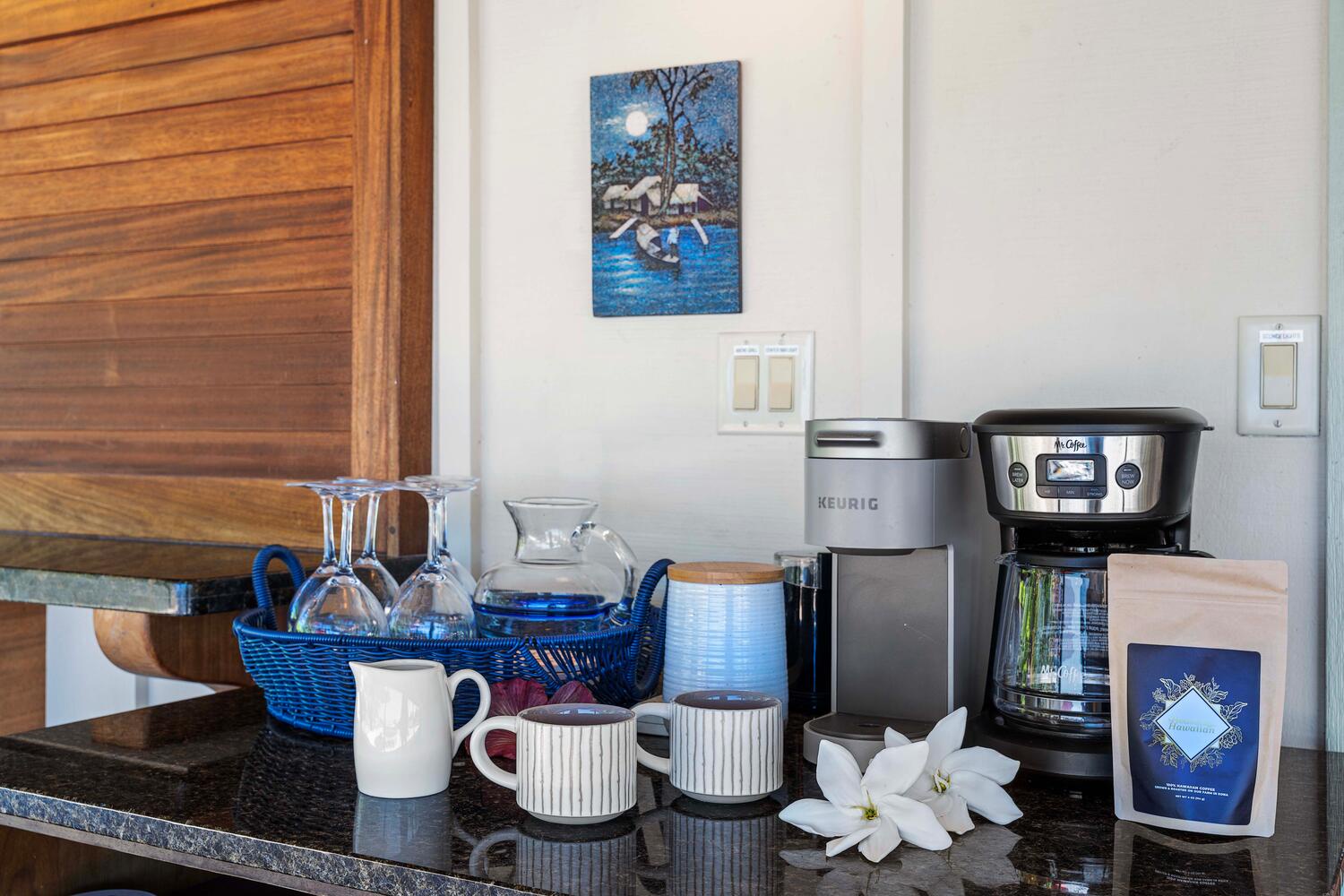 Kailua-Kona Vacation Rentals, Hale Joli - A cozy coffee corner with everything you need for a perfect morning brew.