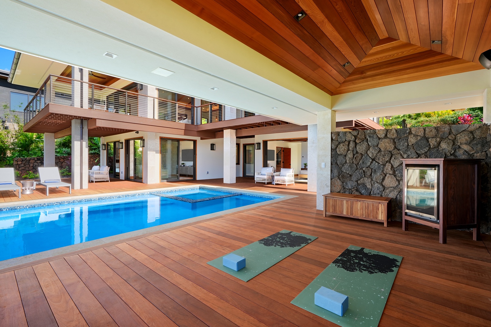 Koloa Vacation Rentals, Hale Kai'Opua - Covered poolside yoga deck for relaxation and wellness sessions.