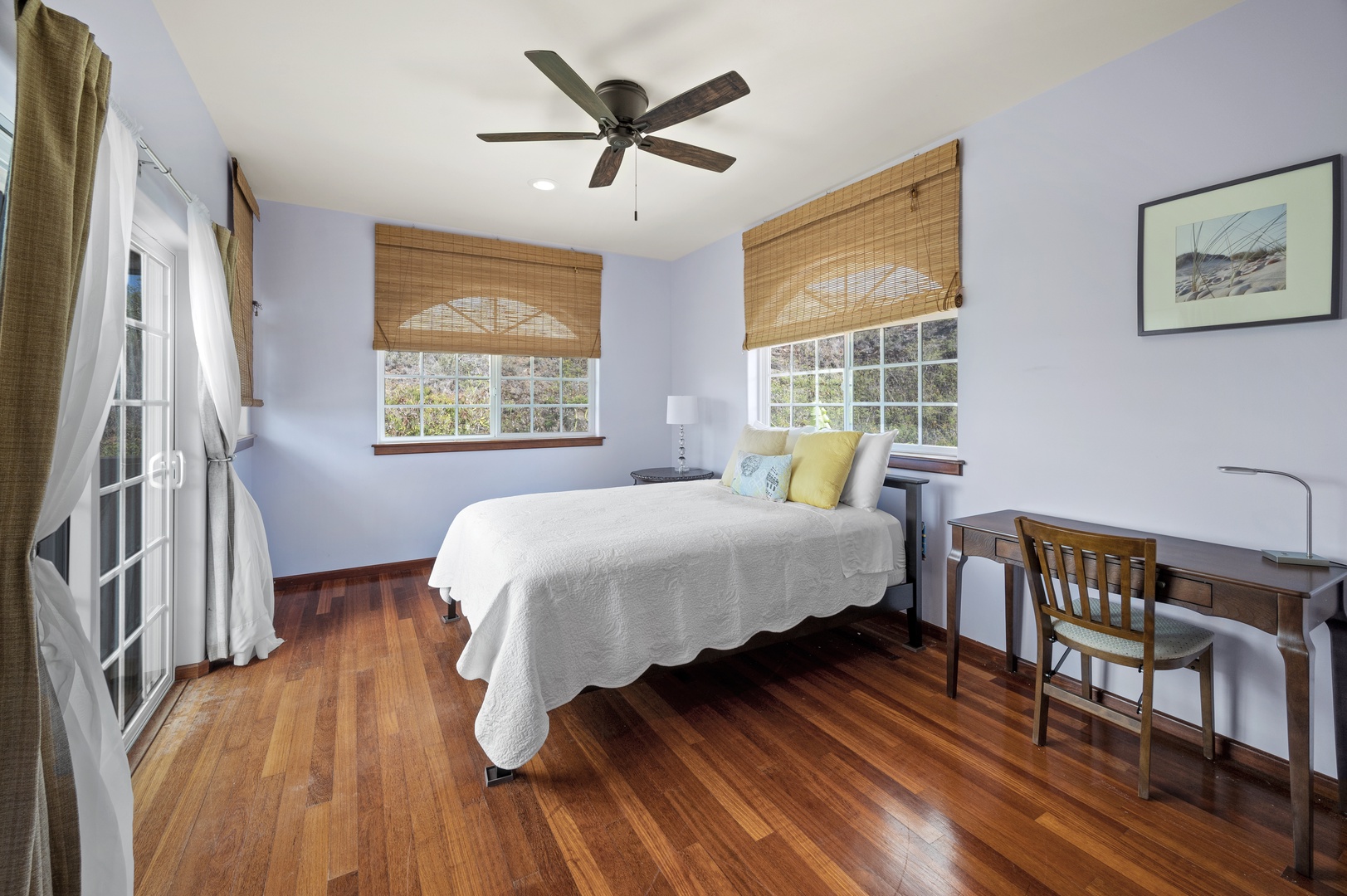 Honolulu Vacation Rentals, Lotus on a Hill* - Guest Bedroom 4 with full bed, ceiling dan, and writing desk