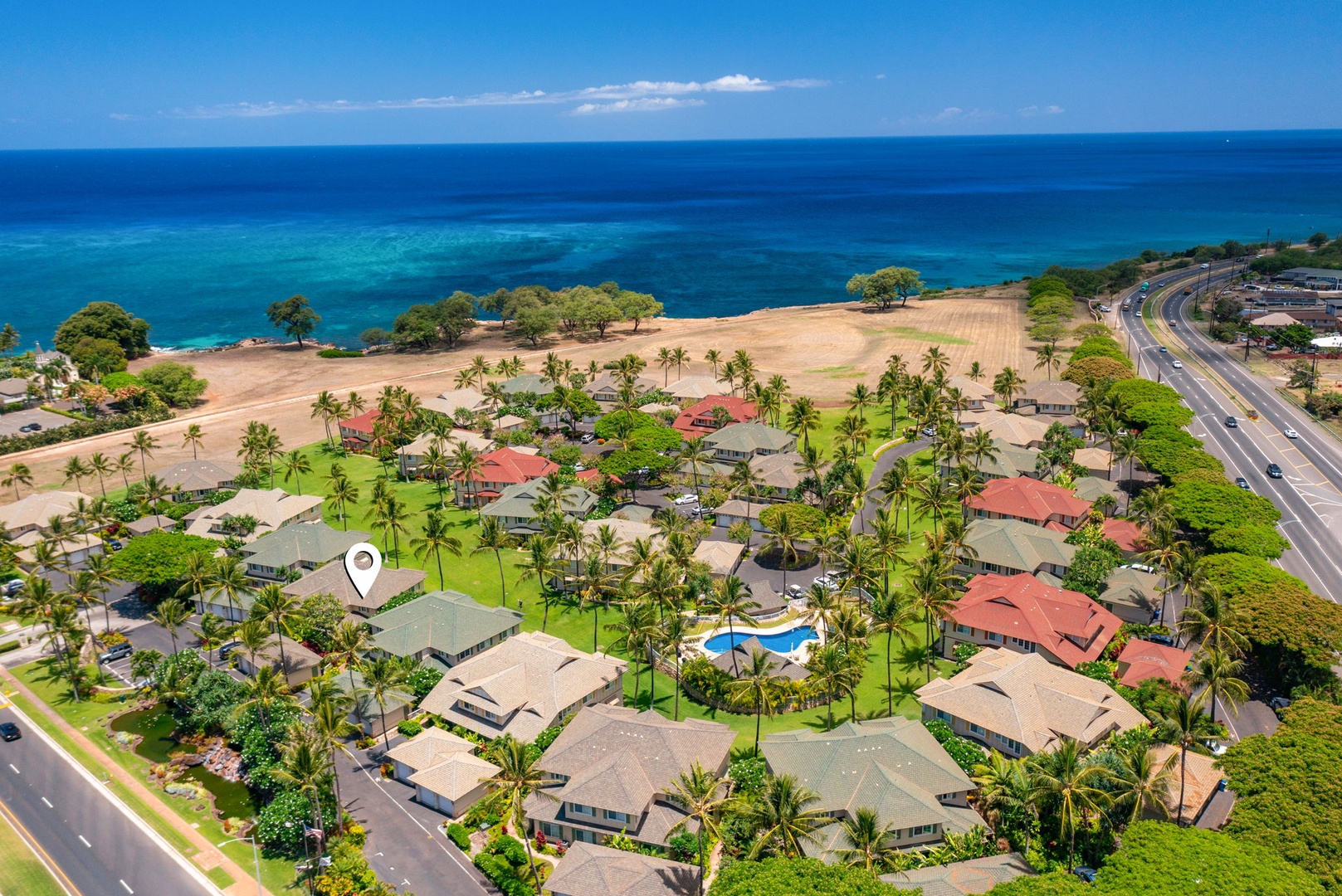 Kapolei Vacation Rentals, Kai Lani Luxury 6D - Breathtaking aerial view showing the close proximity of the villa to the beach and stunning ocean vistas.