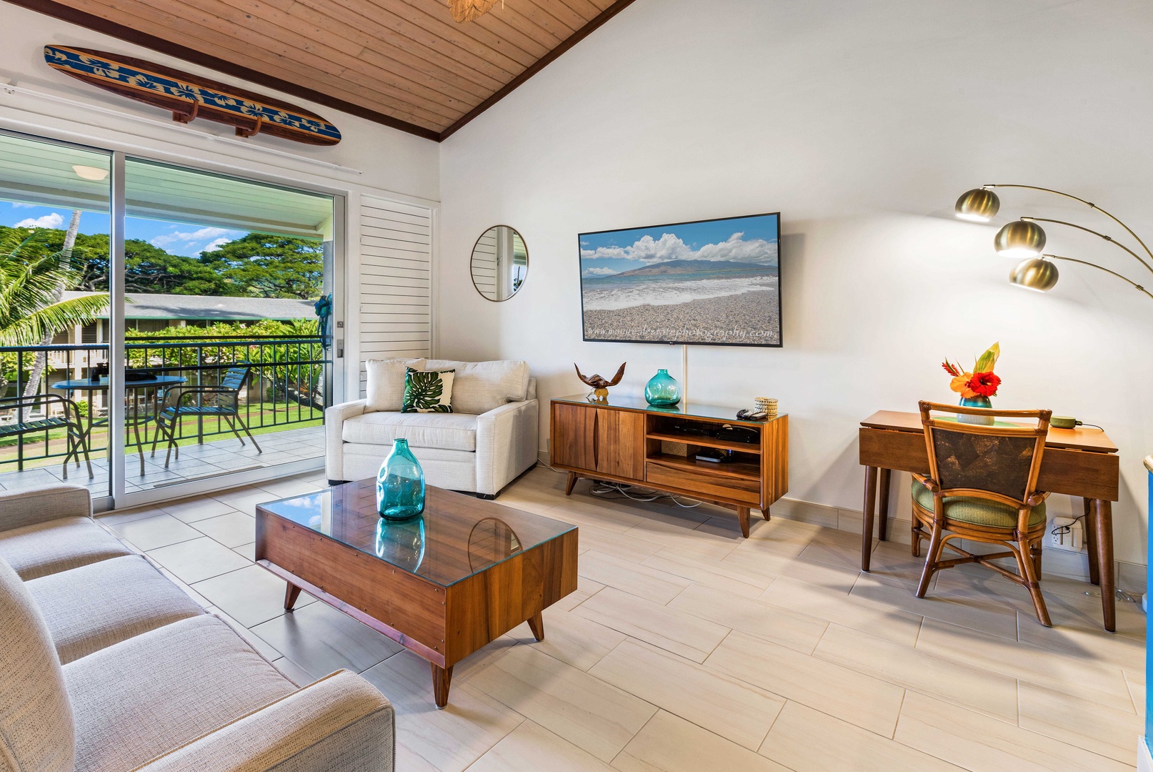 Lahaina Vacation Rentals, Napili Shores F-252 - Relax in the cozy living area, where modern amenities meet island charm, creating the perfect spot to unwind.