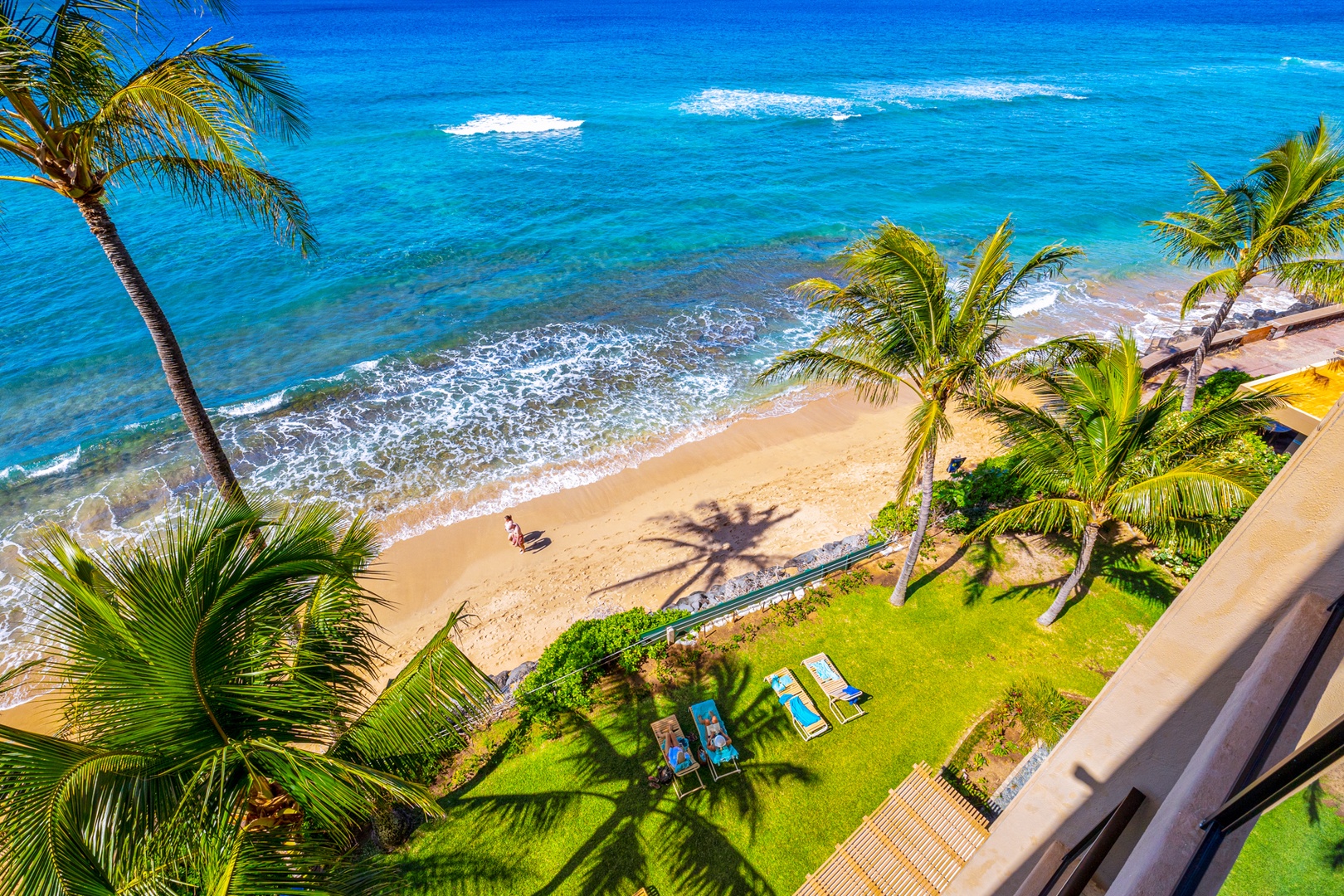 Lahaina Vacation Rentals, Mahana 608 - Turtles galore seen from the ocean front lanai(beach subject to swells in the area-Photo taken Feb 2022)