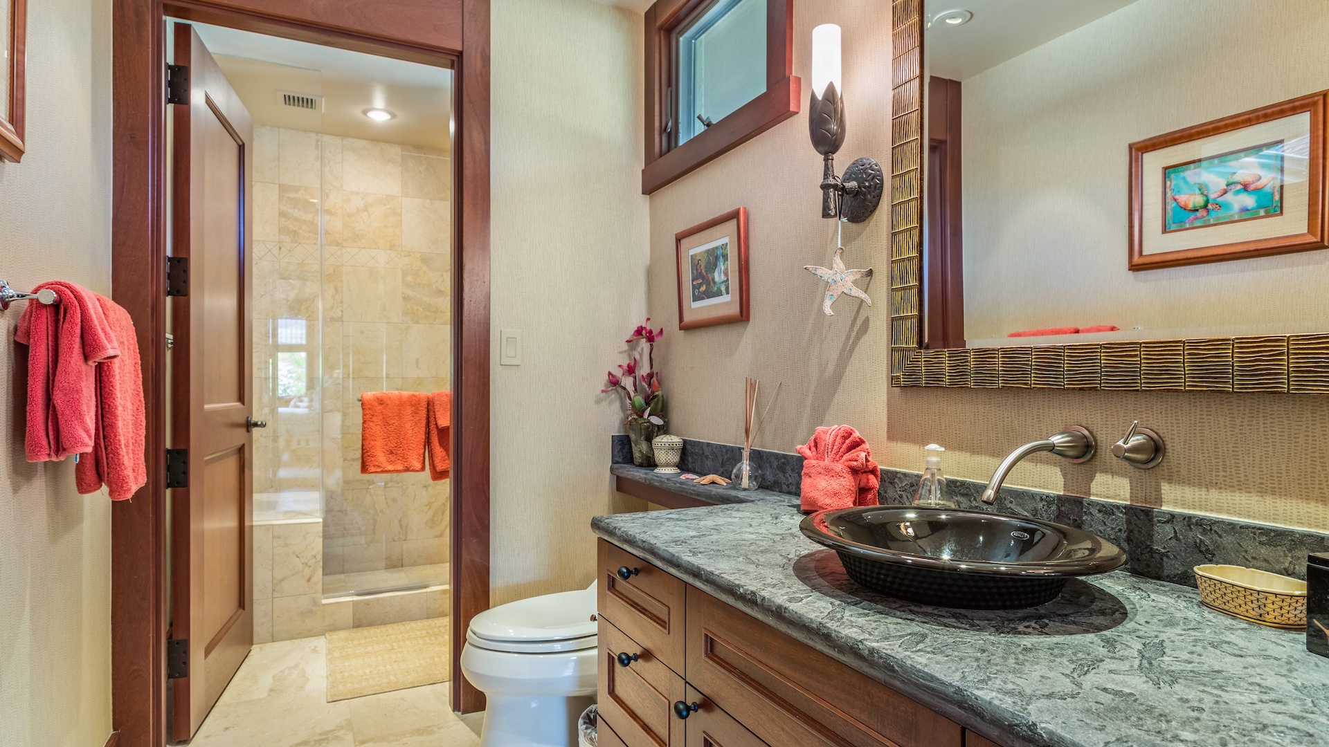 Kailua Kona Vacation Rentals, 2BD Hainoa Villa (2907B) at Hualalai Resort - Second Bath with Walk-In Shower, Adjacent to Second Bedroom.
