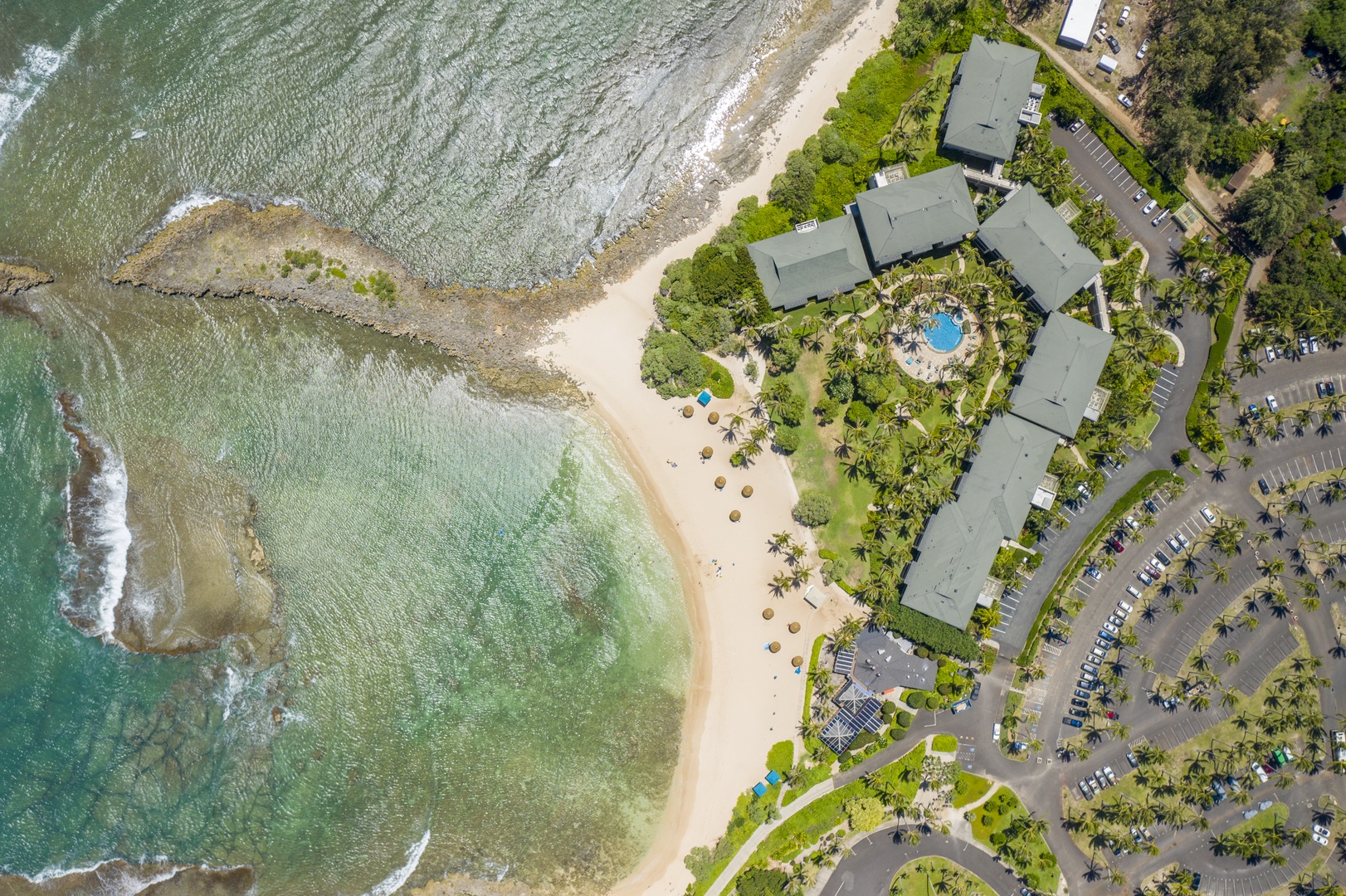 Kahuku Vacation Rentals, Turtle Bay Villas 201 - Aerial view of Ocean Villas