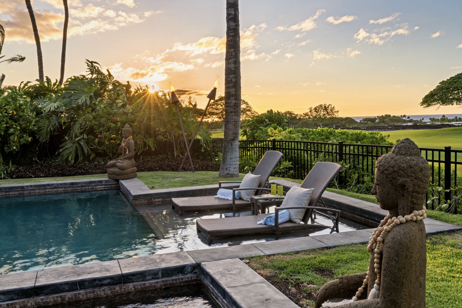 Kailua Kona Vacation Rentals, 3BD Pakui Street Estate (149) at Hualalai Resort - The pool goes glassy while the last gold drains out of the sky.