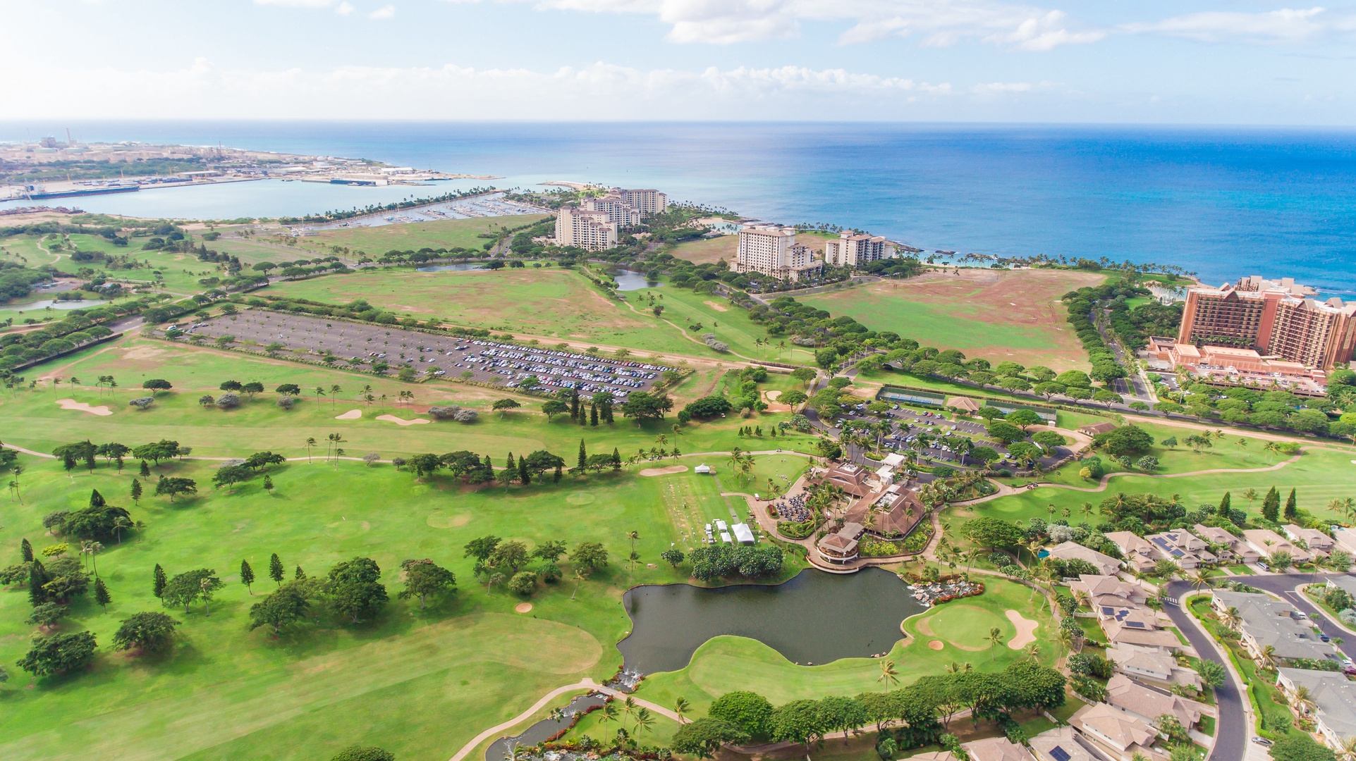 Kapolei Vacation Rentals, Coconut Plantation 1222-3 - An aerial view of the golf course and ocean.