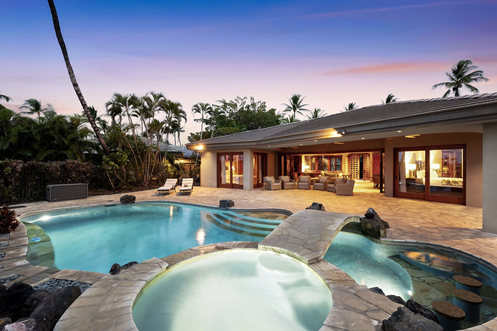 Kamuela Vacation Rentals, Hale Konane - Soak in the spa as the sun sets over the horizon, creating the perfect end to a Hawaiian day.