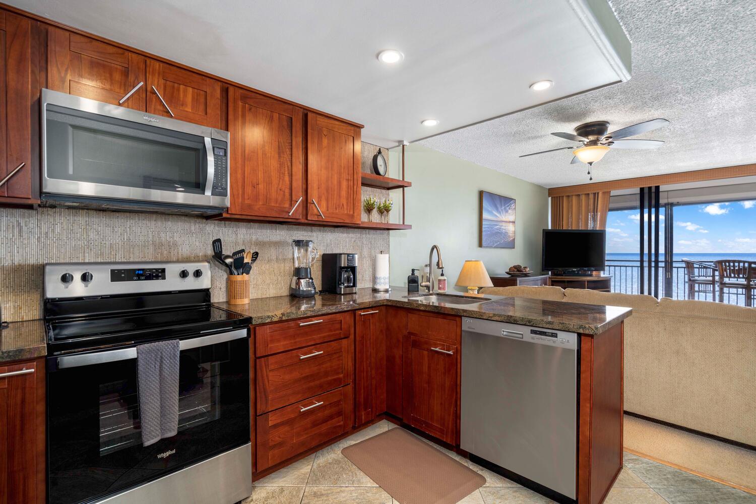 Kailua Kona Vacation Rentals, Kona Alii 302 - A coffee corner for coffee lovers and enough counter space for your culinary adventures.