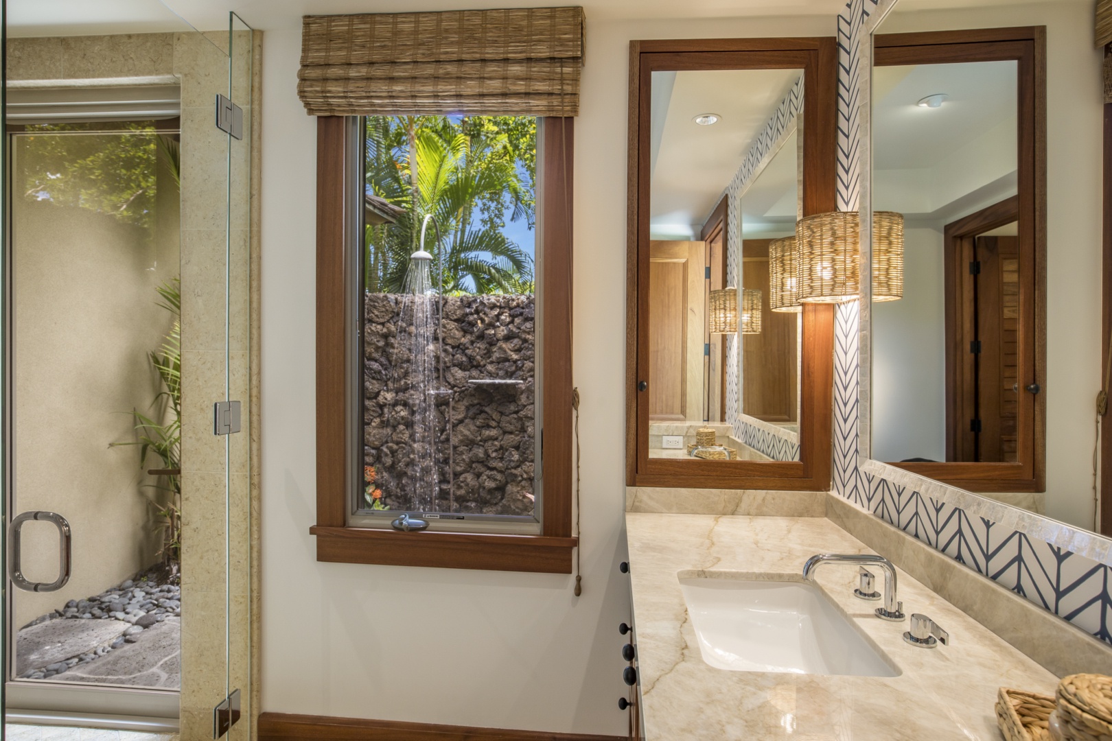 Kailua Kona Vacation Rentals, 4BD Kahikole Street (218) Estate Home at Four Seasons Resort at Hualalai - The en suite bath includes a glass-enclosed shower & an exterior garden shower
