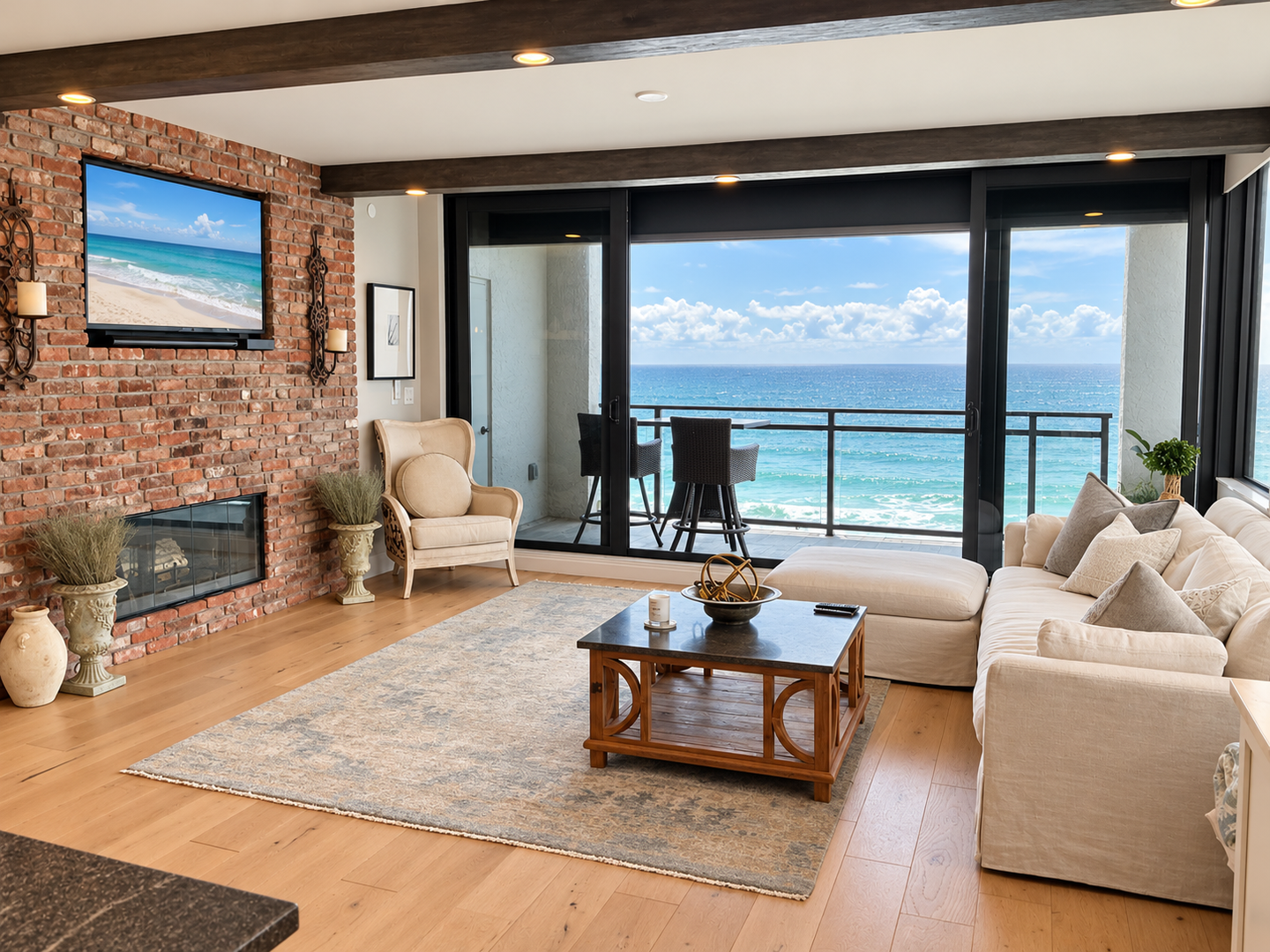 Coastal Living Room With Ocean View