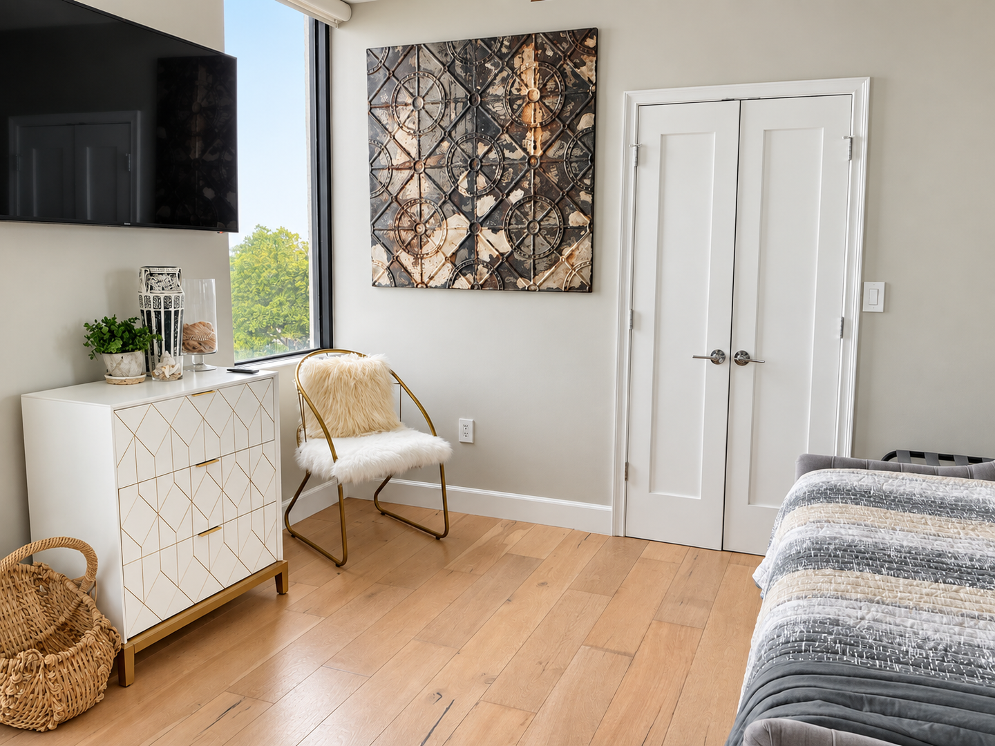 Polished bedroom with gold-accented decor
