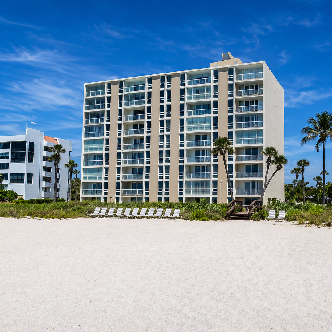 Sunny beachfront with modern condos
