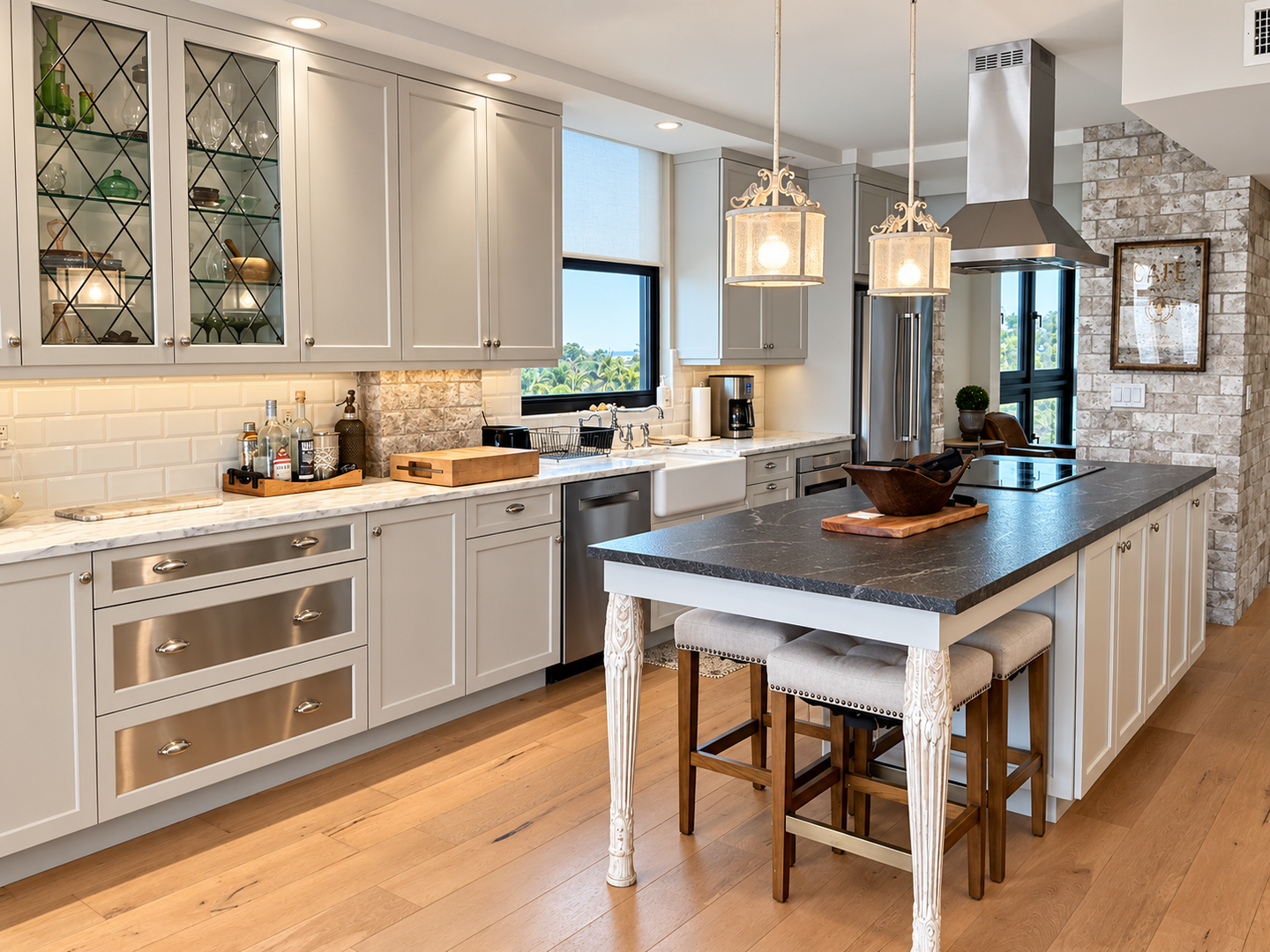 Bright, polished farmhouse kitchen