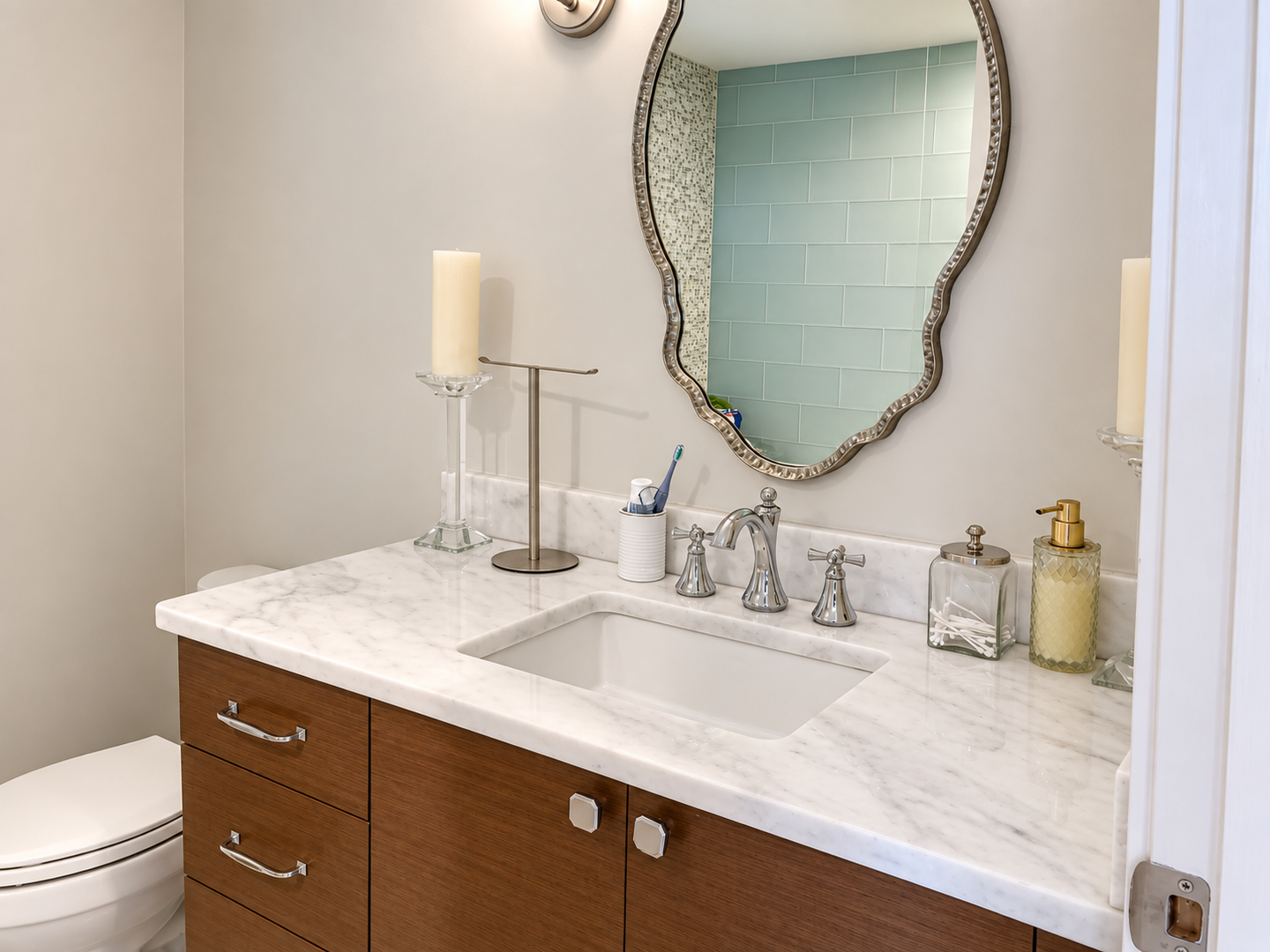 Polished Aqua Tile Bathroom