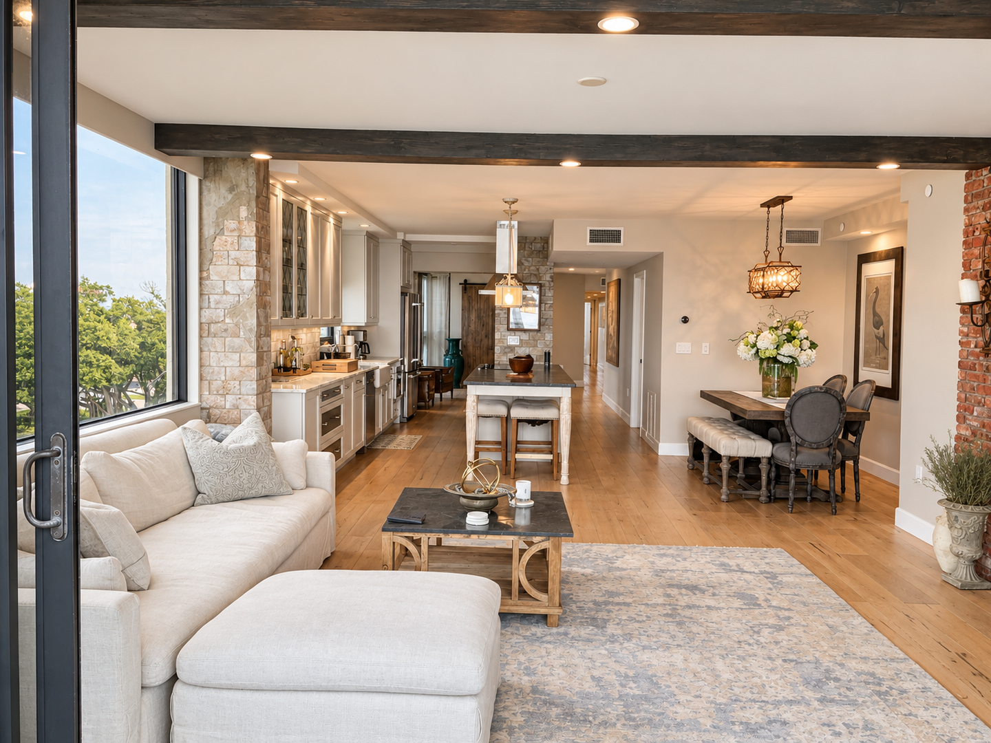 Bright, polished open-plan living space