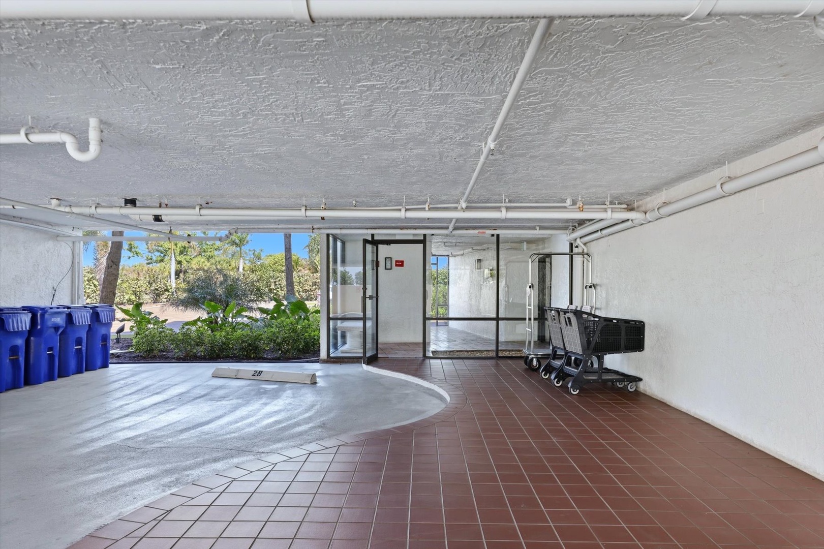 Covered parking garage provides secure storage for your vehicle with convenient ground-floor access.