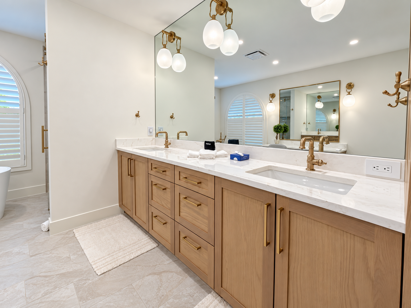 Bright bathroom with glass shower