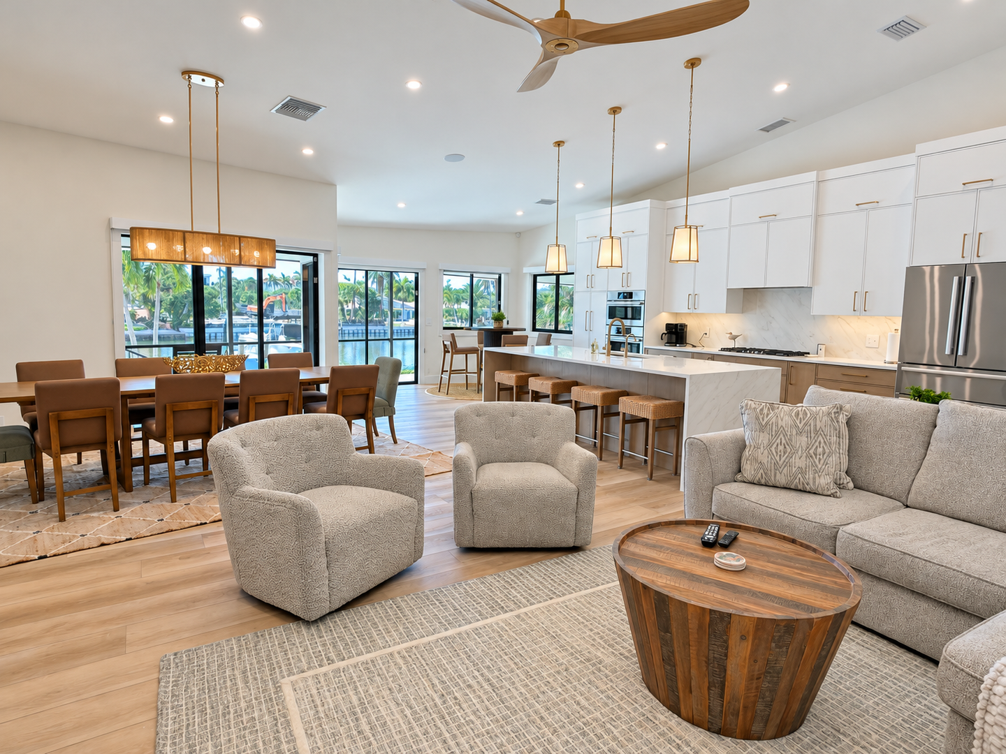 Bright, polished living room interior