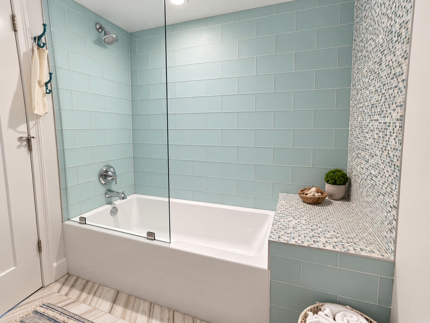 Polished Aqua-Tiled Bathroom Retreat