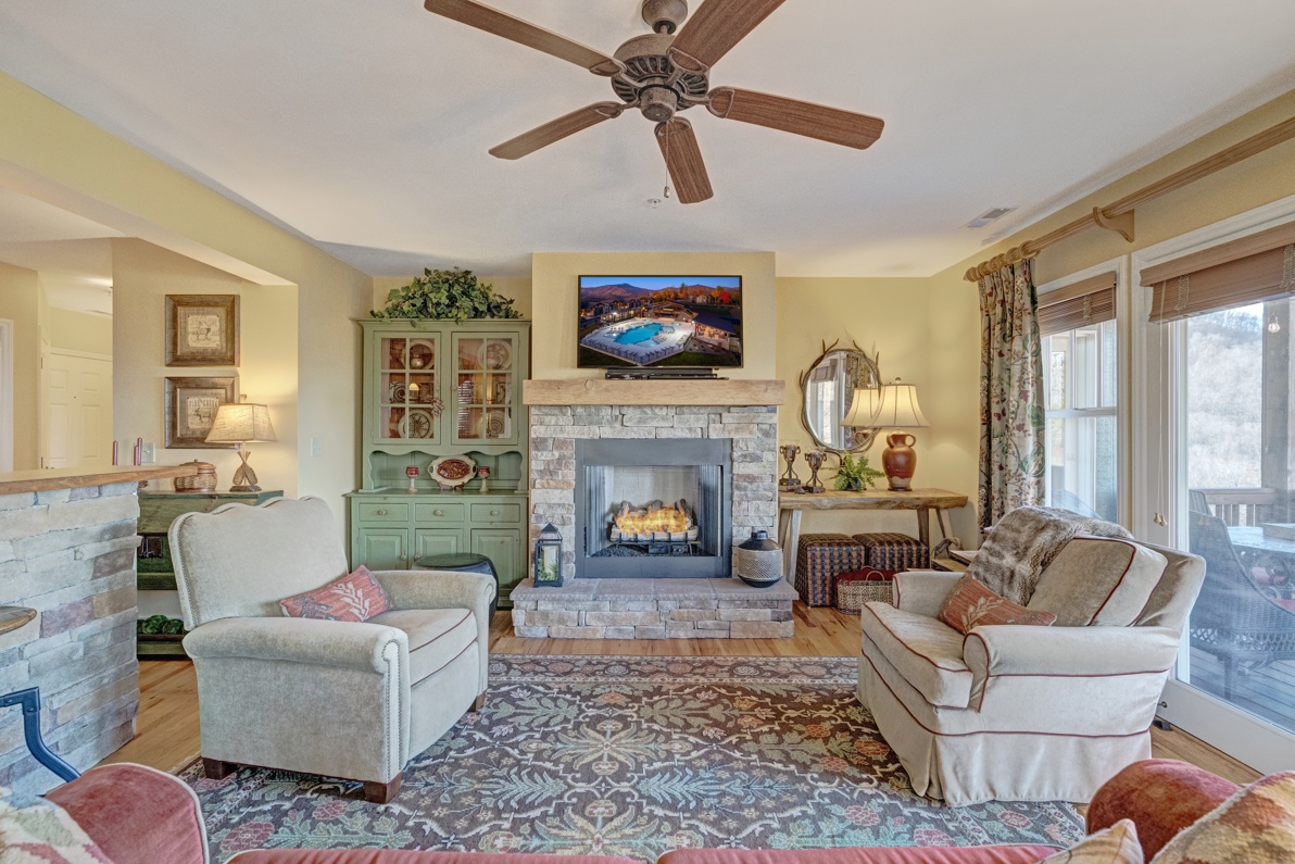 Living Room---Cozy Fireplace, Television