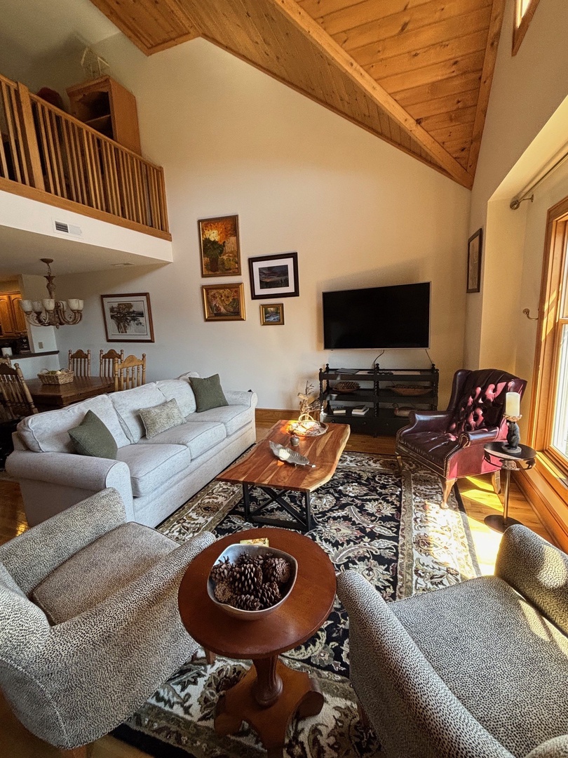 Living Room---Open Floor Plan, Vaulted Ceilings