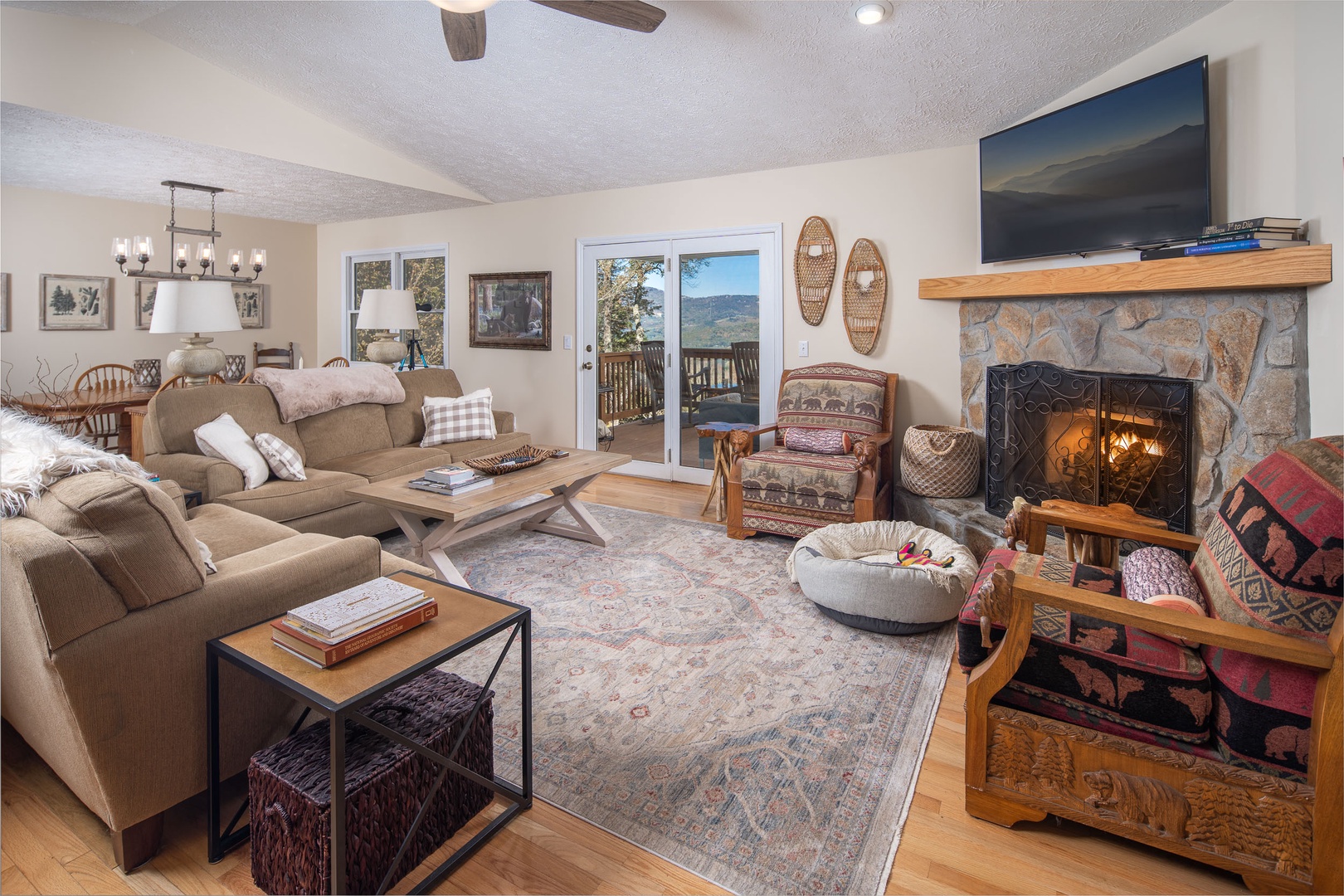 Living Room---Mountain View, Cozy Fireplace, Television