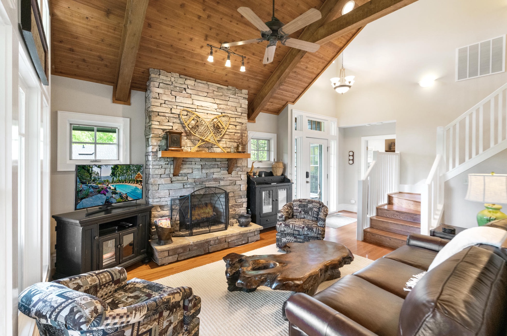 Living Room with Cozy Gas Log Fireplace, Television