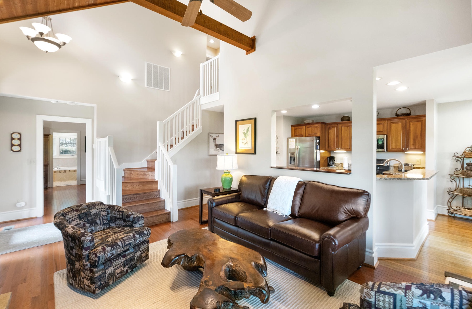 Living Room---Lovely New Furnishing, Stairway to Upper Floor