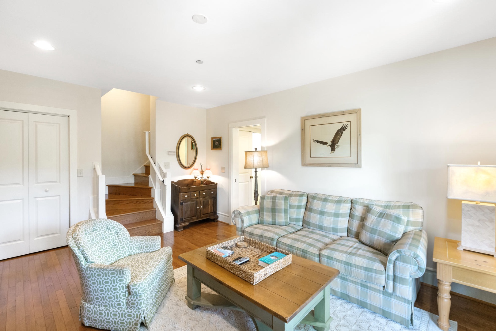 Downstairs Den Area---Cozy Seating, Gas Logs, Stair Access