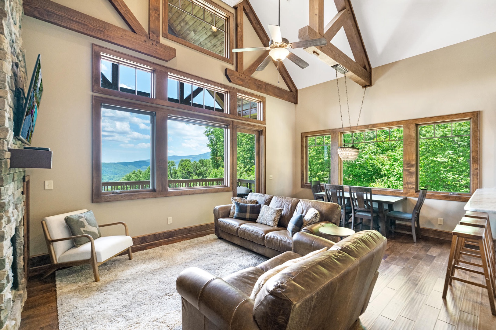 Living Room---Mountain View, Cozy Gas Logs, TV