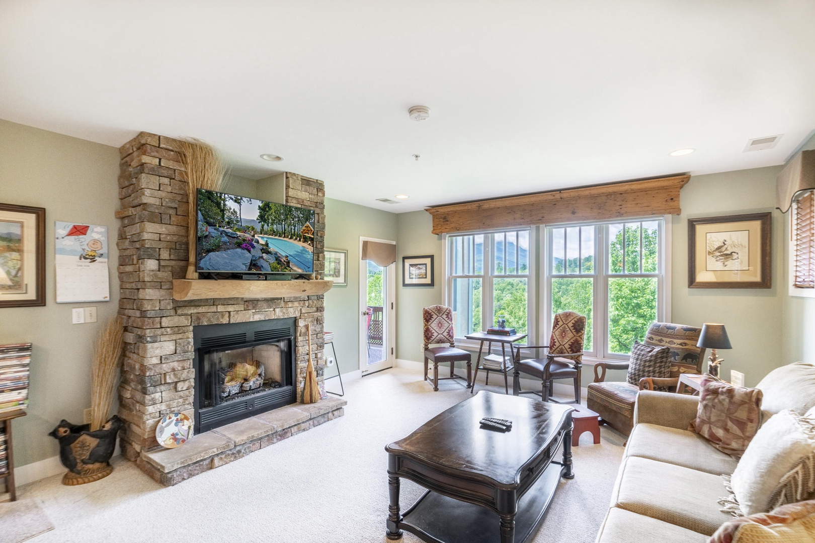 Living Room---Cozy Gas Logs, Television