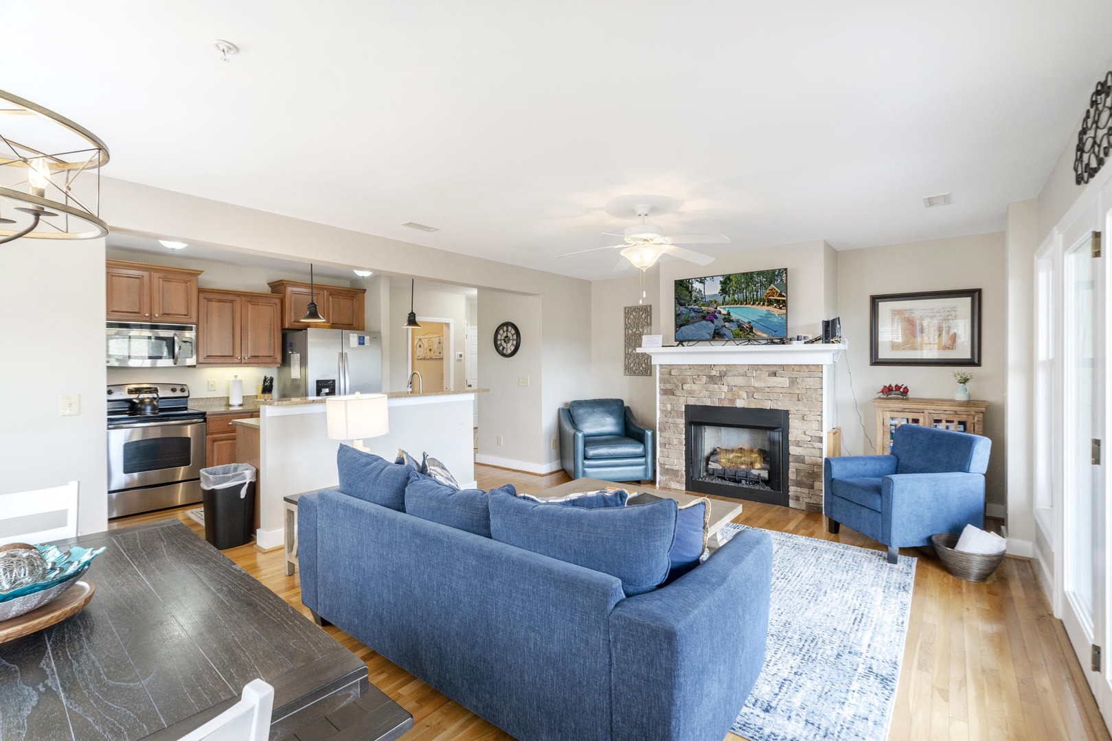 Living Room---Cozy Fireplace, Television