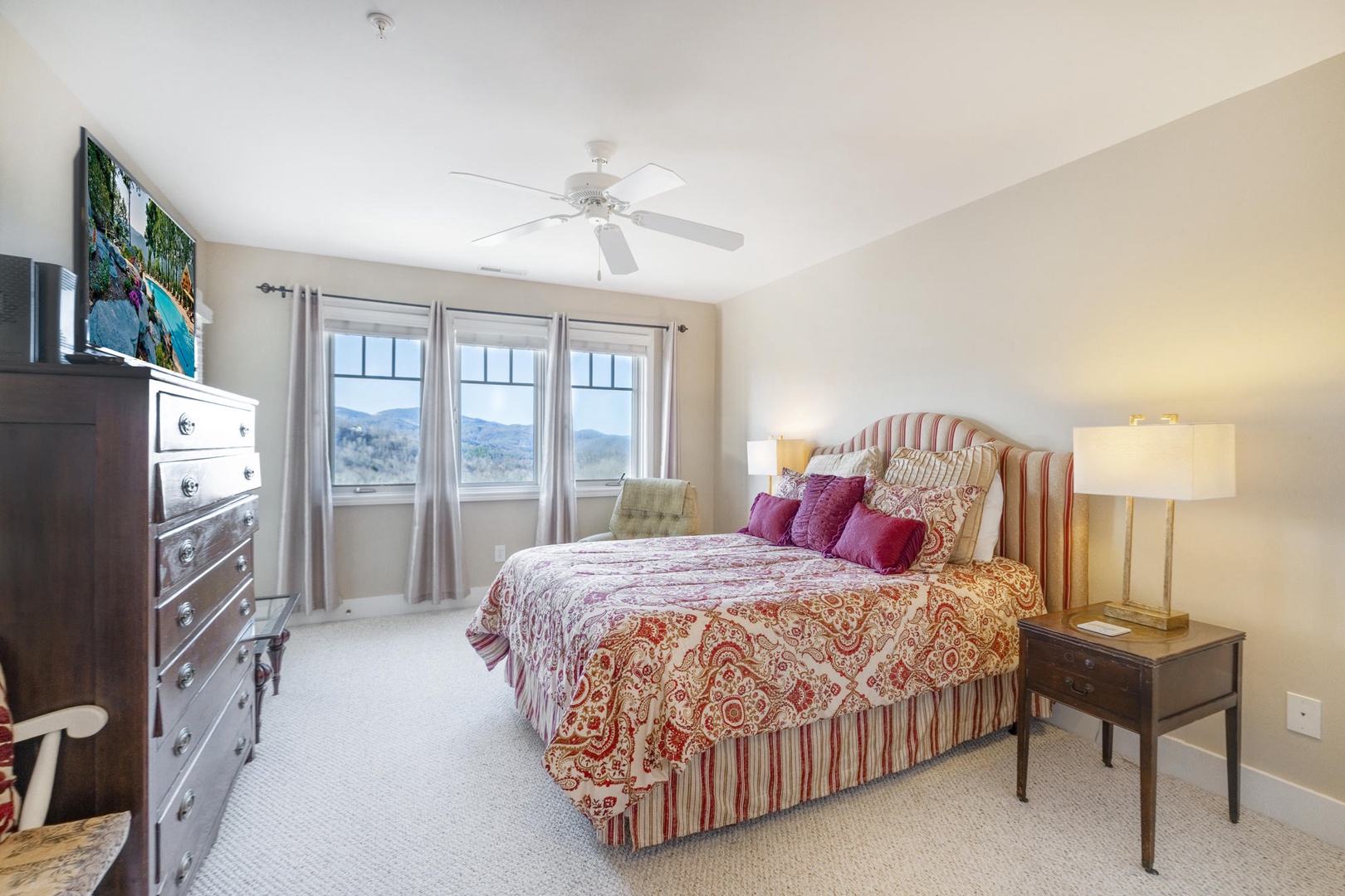 Primary Bedroom--- Queen Size Bed, TV, Mtn View