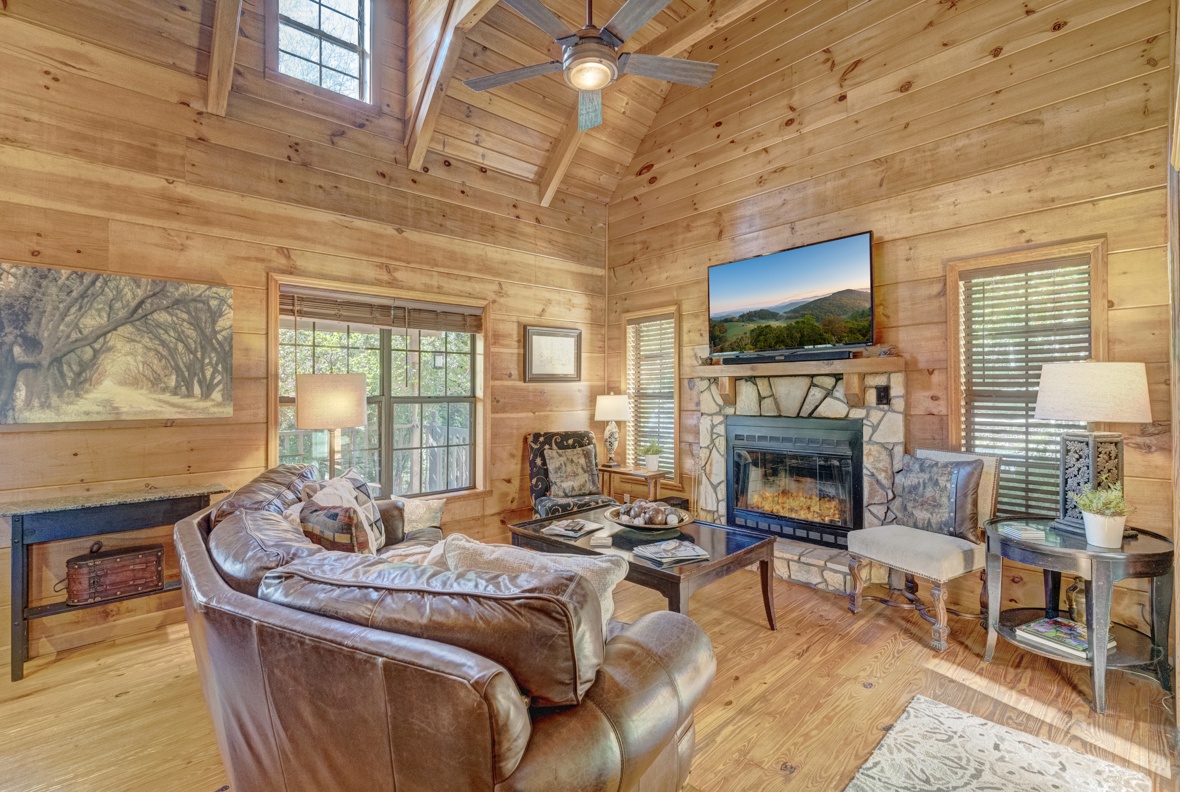 Living Room---Cozy Fireplace and Television