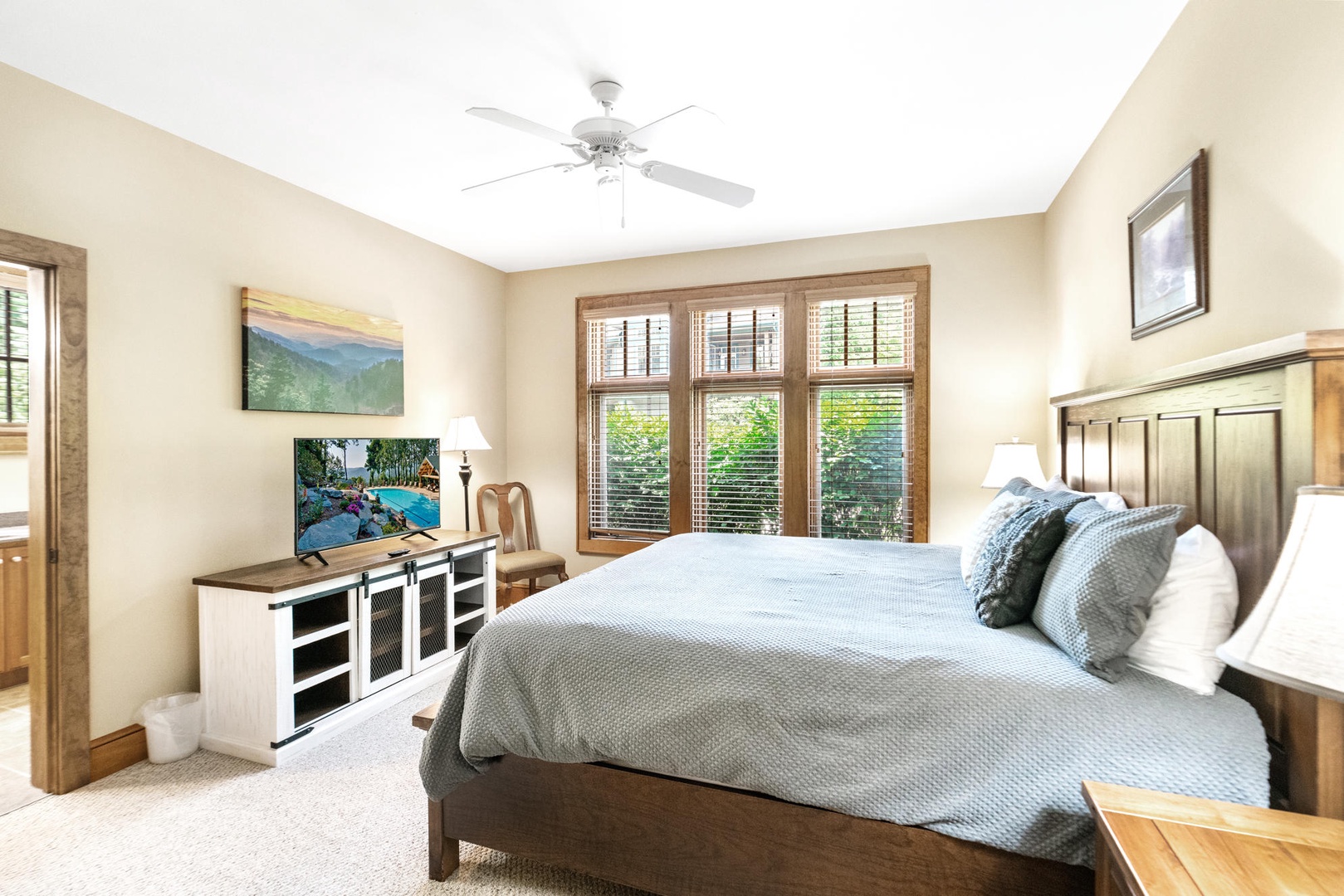 Primary Bedroom---King Size Bed, Mountain View, TV