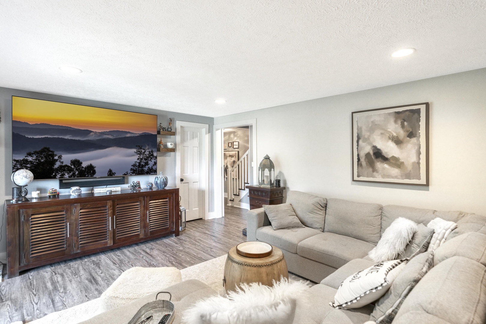 Living Space---Comfortable Seating, Television, Balcony Access, Downstairs