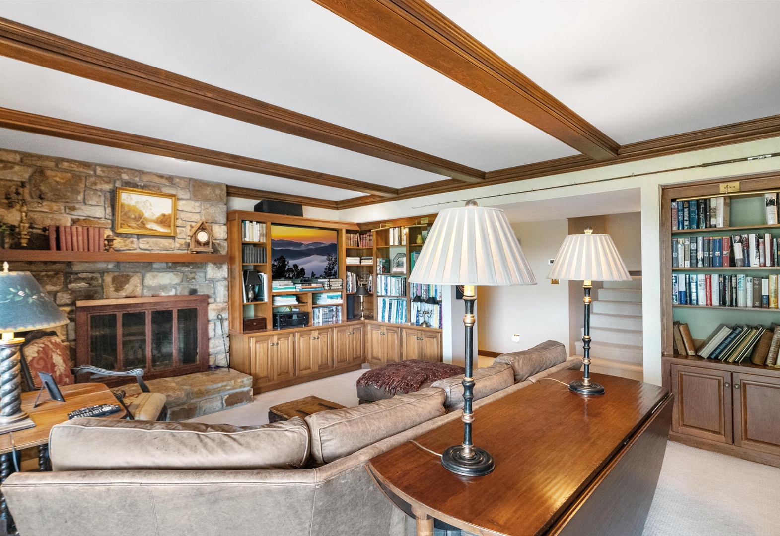 Den Area---Cozy Furniture, Television, Fireplace, Downstairs